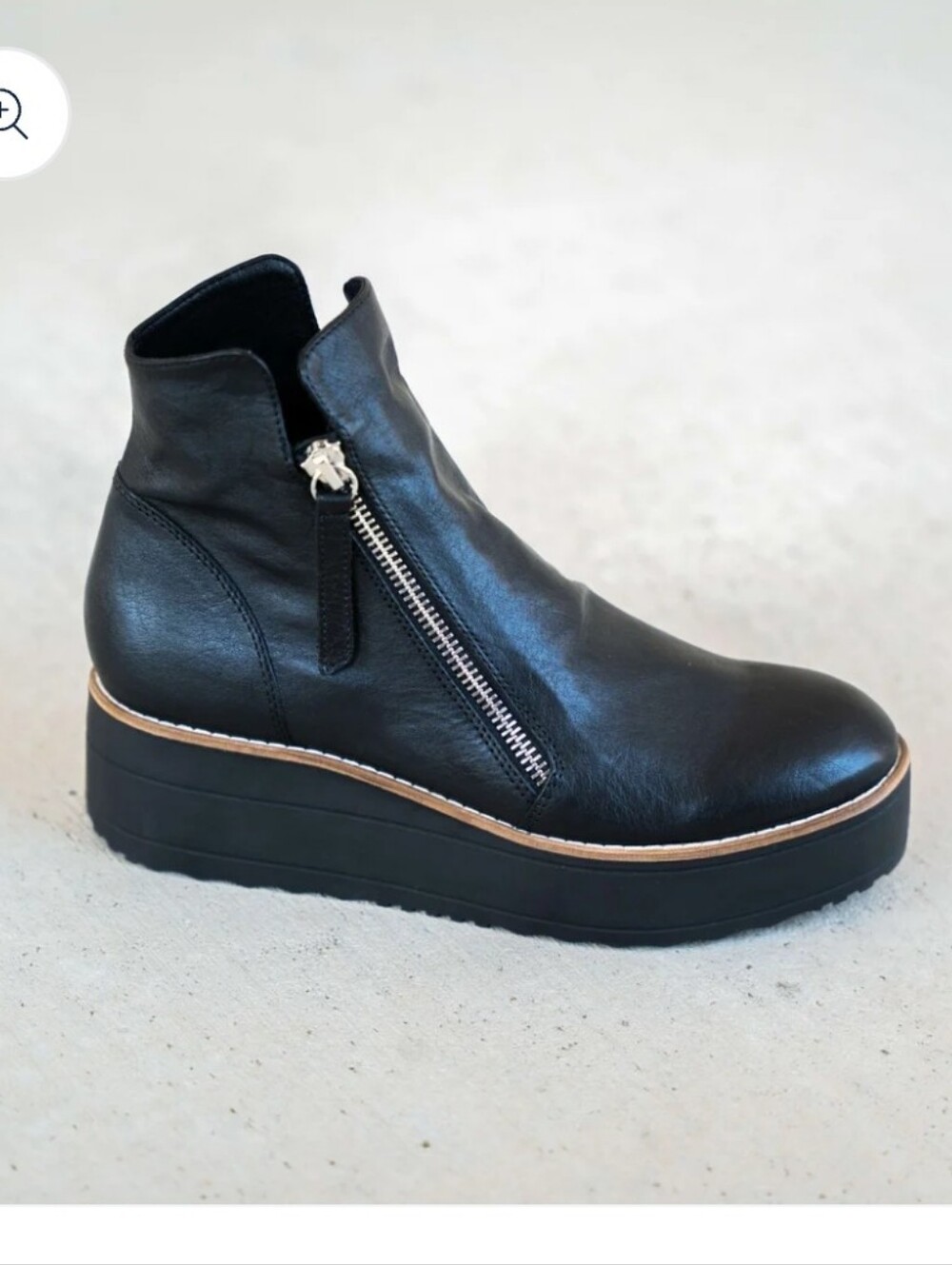 Silent D Black Leather Platform Ankle Boot